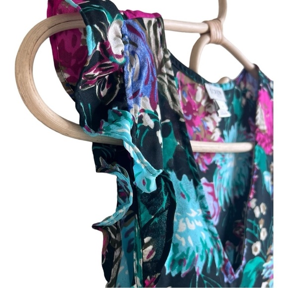 J.Crew Printed Black Turquoise Pink Floral Ruffle Sleeve Pullover Top NWOT - Picture 4 of 13